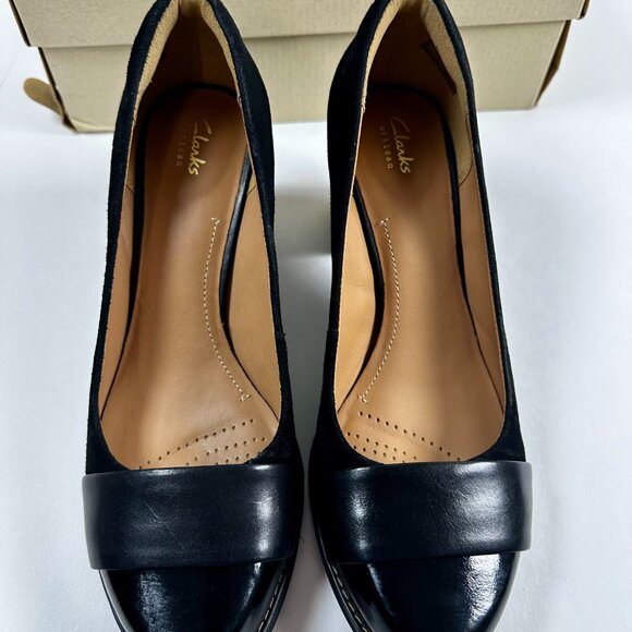 Clarks Artisan Tarah Brae Black Suede Patent Leather Pumps Women’s Size 6.5M - Picture 10 of 16